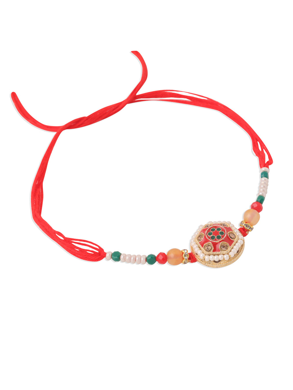 NVR Set of 2 Red Artificial Stones and Beads Bhaiya Bhabhi Rakhi with Roli Chawal Chandan & Mishri - Distacart