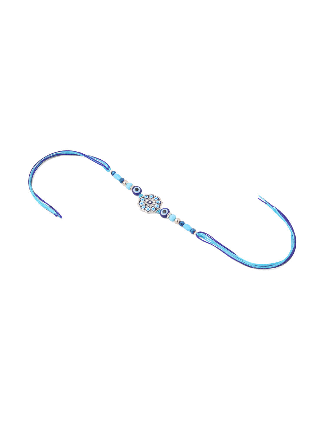 NVR Set of 2 Blue Evil Eye Floral Design Bhaiya Bhabhi Rakhi with Roli Chawal Chandan & Mishri - Distacart