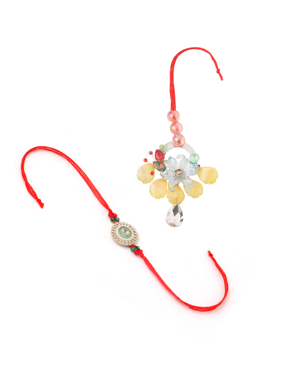 NVR Multicolor Artificial Stones & Beads Set of 2 Bhaiya Bhabhi Rakhi Combo - Distacart