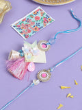 NVR Set of 2 Multicolor Artificial Stones & Beads Floral Design Bhaiya Bhabhi Rakhi with Roli Chawal Chandan & Mishri - Distacart