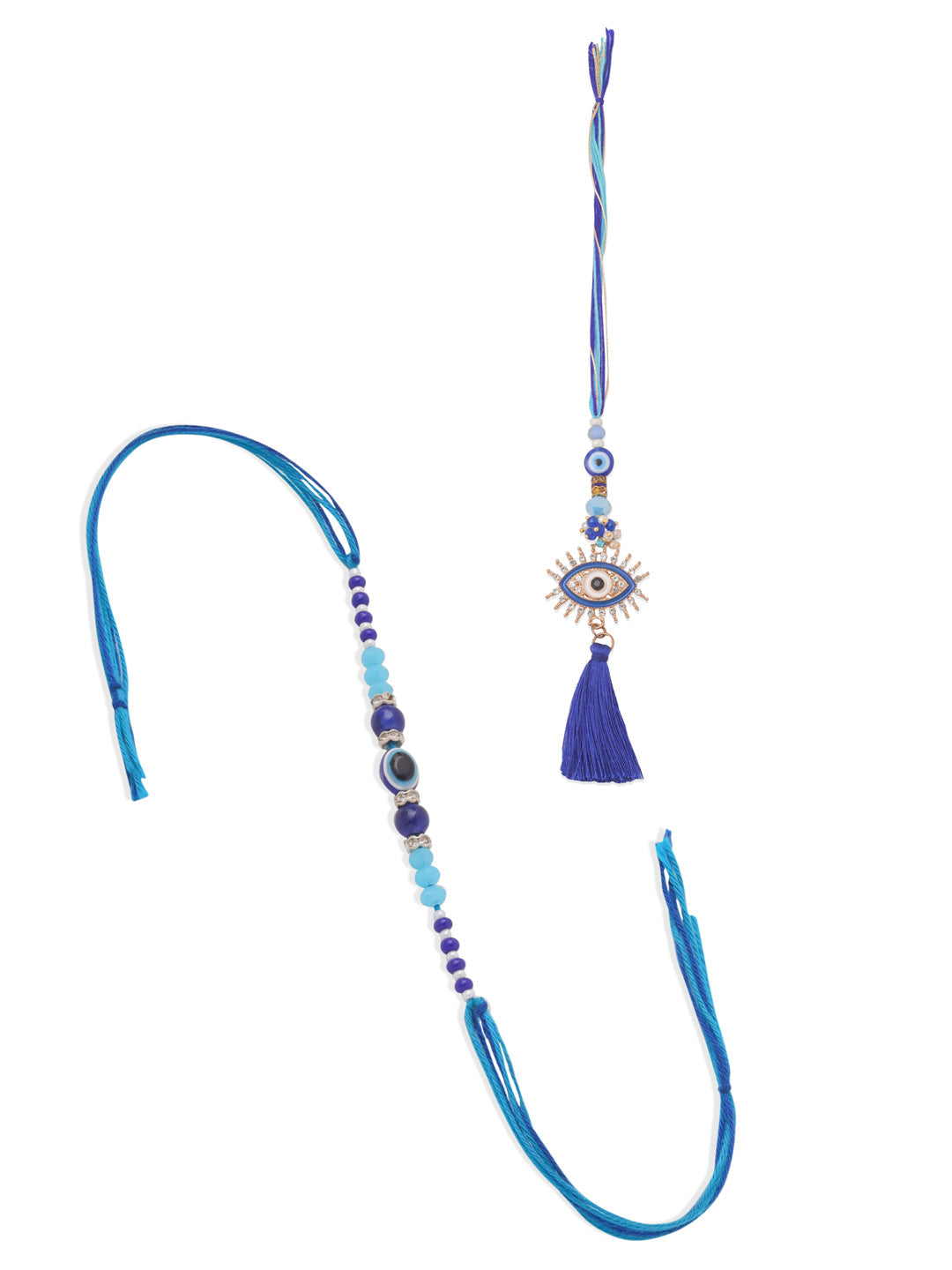 NVR Set of 2 Blue Evil Eye Artificial Stones & Beads Bhaiya Bhabhi Rakhi Combo - Distacart