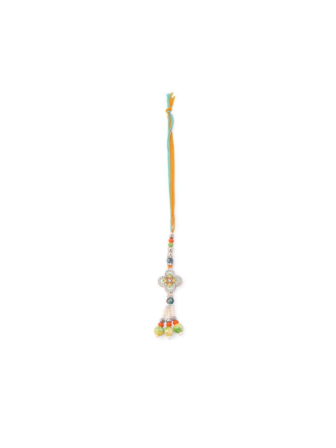 NVR Set of 2 Multicolor Artificial Stones & Beads Floral Bhaiya Bhabhi Rakhi with Roli Chawal Chandan & Mishri - Distacart