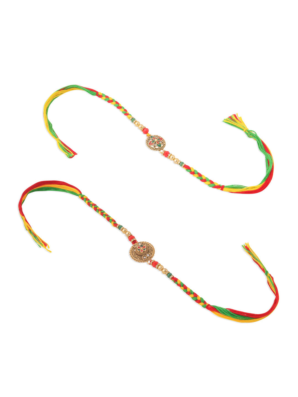 NVR Men Set of 2 Multicolor Floral Design Artificial Stones Thread Rakhi Combo - Distacart