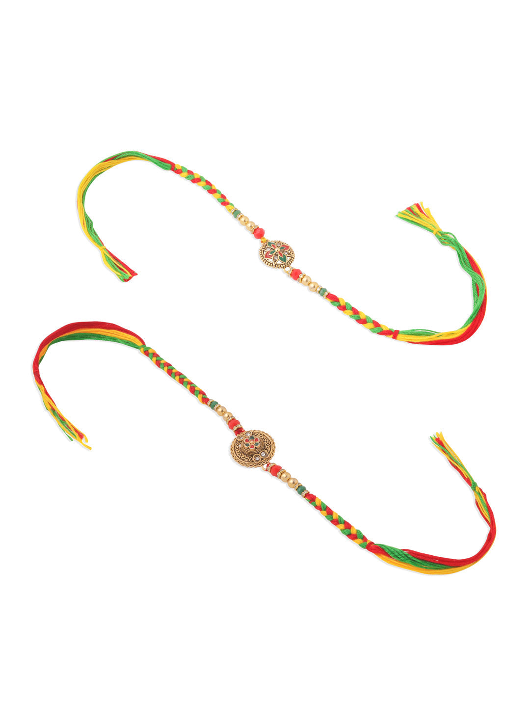 NVR Men Set of 2 Multicolor Floral Design Artificial Stones Thread Rakhi Combo - Distacart