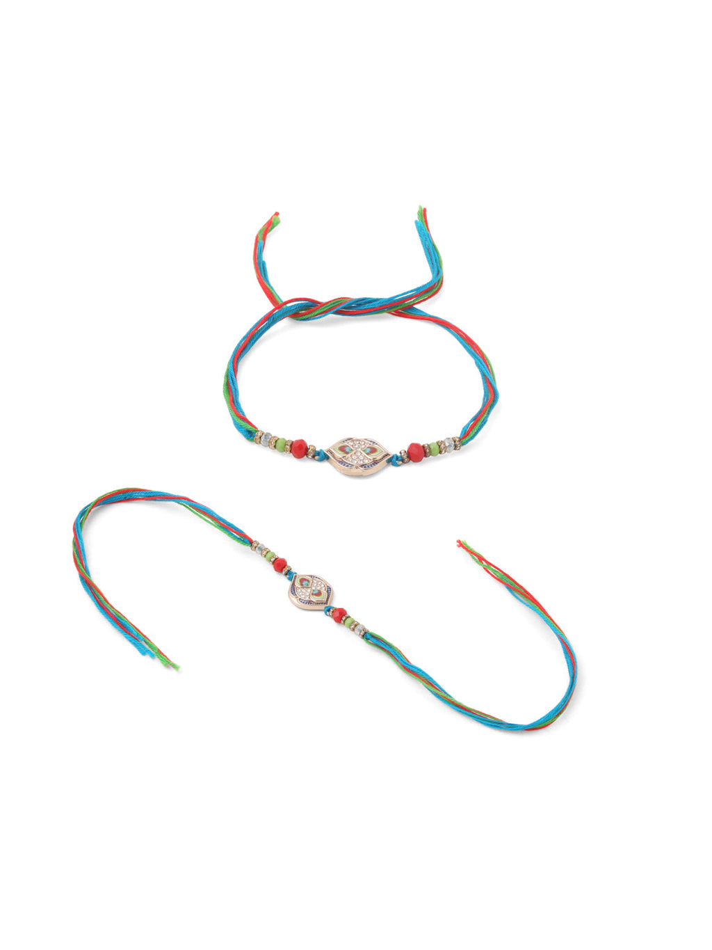 NVR Men Set of 2 Multicolor Artificial Stones Thread Rakhi with Roli Chawal Chandan & Mishri - Distacart
