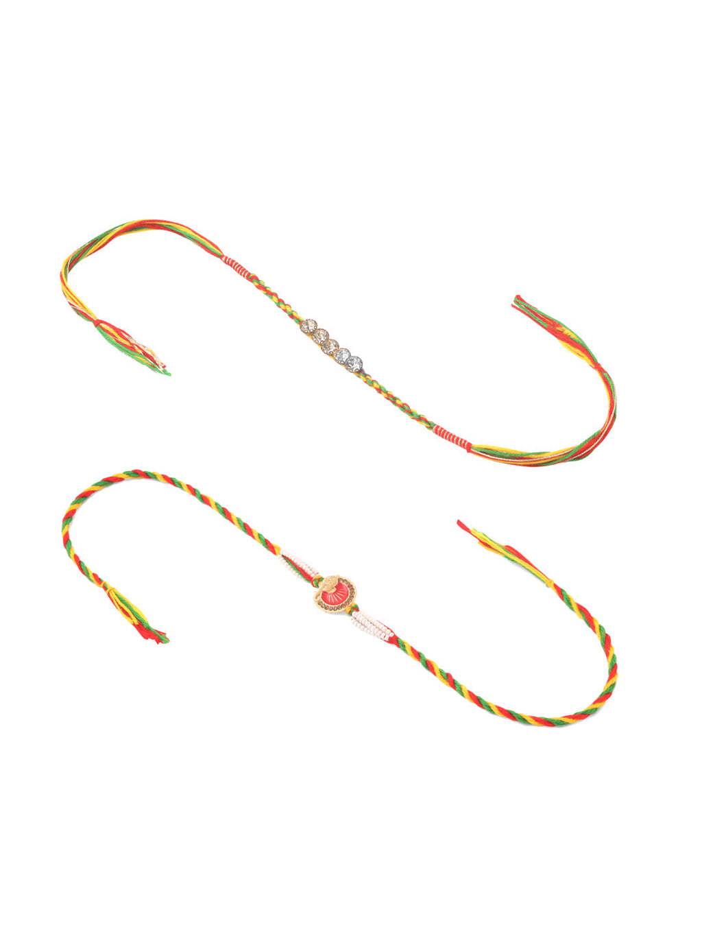 NVR Men Set of 2 Religious Designer Multicolor Artificial Stones Thread Rakhi with Roli Chawal Chandan & Mishri - Distacart
