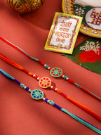 NVR Men Set of 3 Floral Design Multicolor Artificial Beads Thread Rakhi with Roli Chawal Chandan & Mishri - Distacart