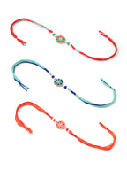 NVR Men Set of 3 Floral Design Multicolor Artificial Beads Thread Rakhi with Roli Chawal Chandan & Mishri - Distacart