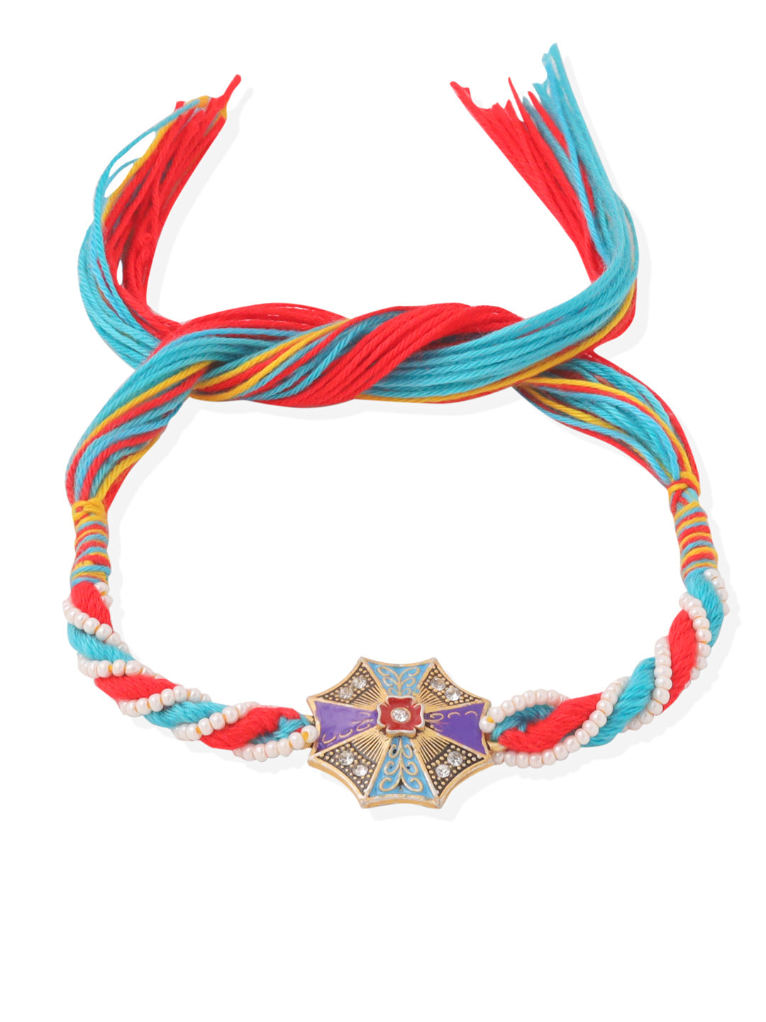 NVR Men Floral Design Multicolor Artificial Stones & Pearls Thread Rakhi Combo - Distacart