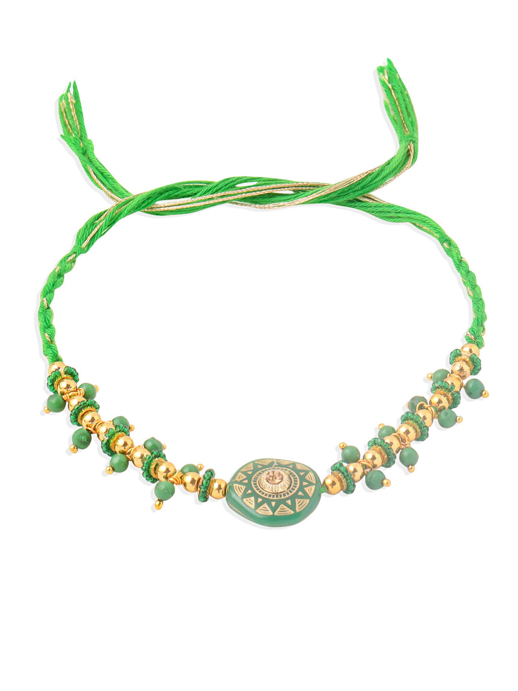 NVR Men Green Artificial Beads Round Shape Thread Rakhi with Roli Chawal Chandan & Mishri - Distacart