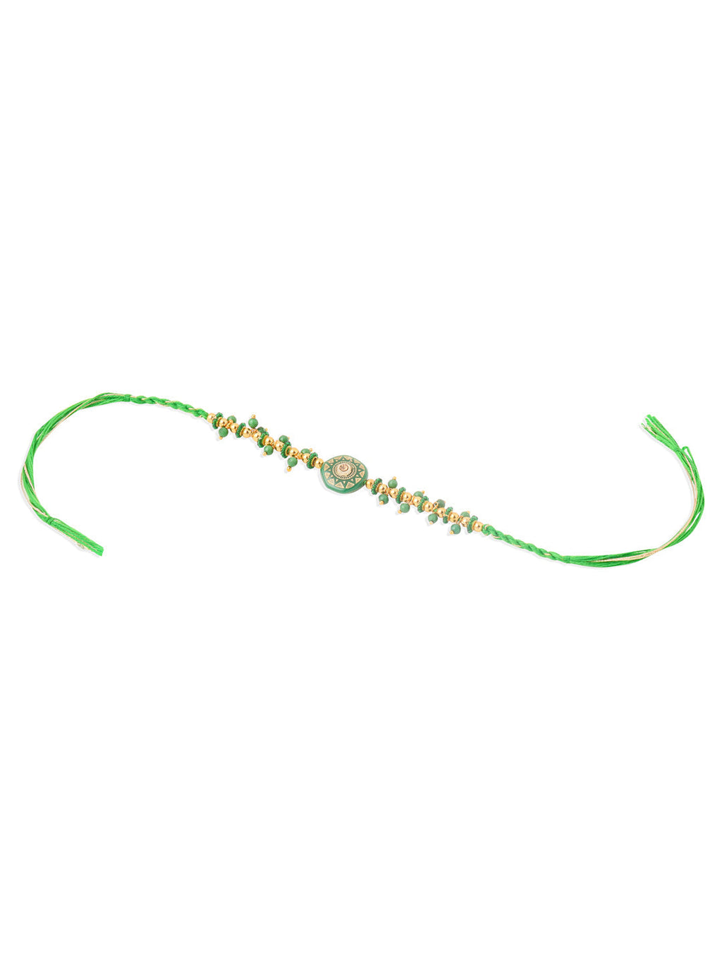 NVR Men Green Artificial Beads Round Shape Thread Rakhi with Roli Chawal Chandan & Mishri - Distacart