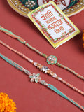 NVR Men Set of 3 Floral Design Multicolor Artificial Stones & Pearls Thread Rakhi with Roli Chawal Chandan & Mishri - Distacart