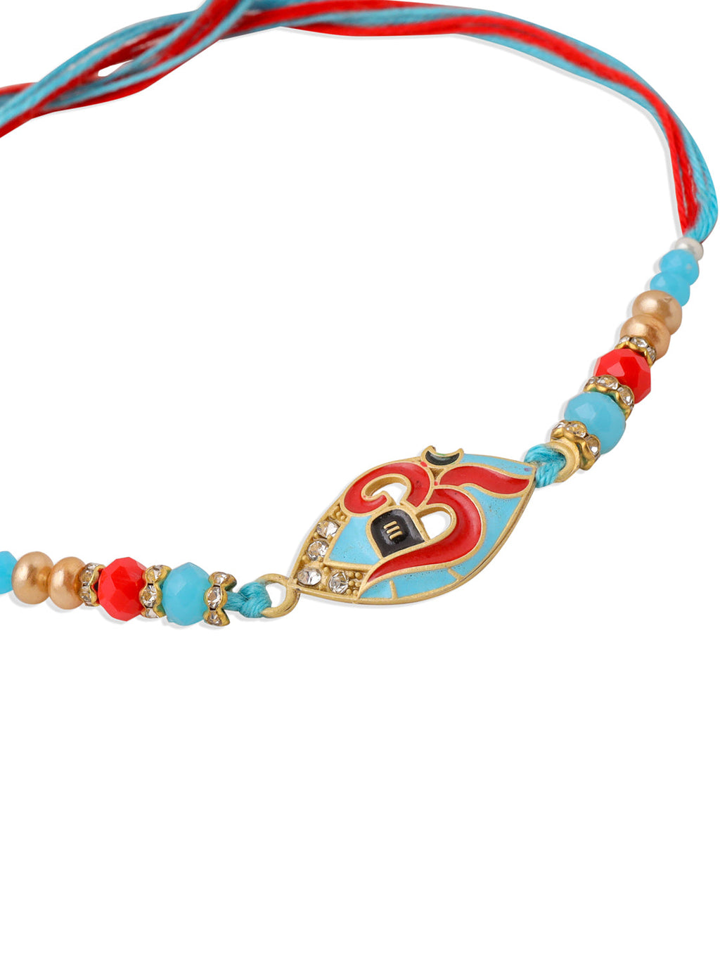 NVR Men Red & Blue Artificial Stones and Beads Om Thread Rakhi Combo - Distacart