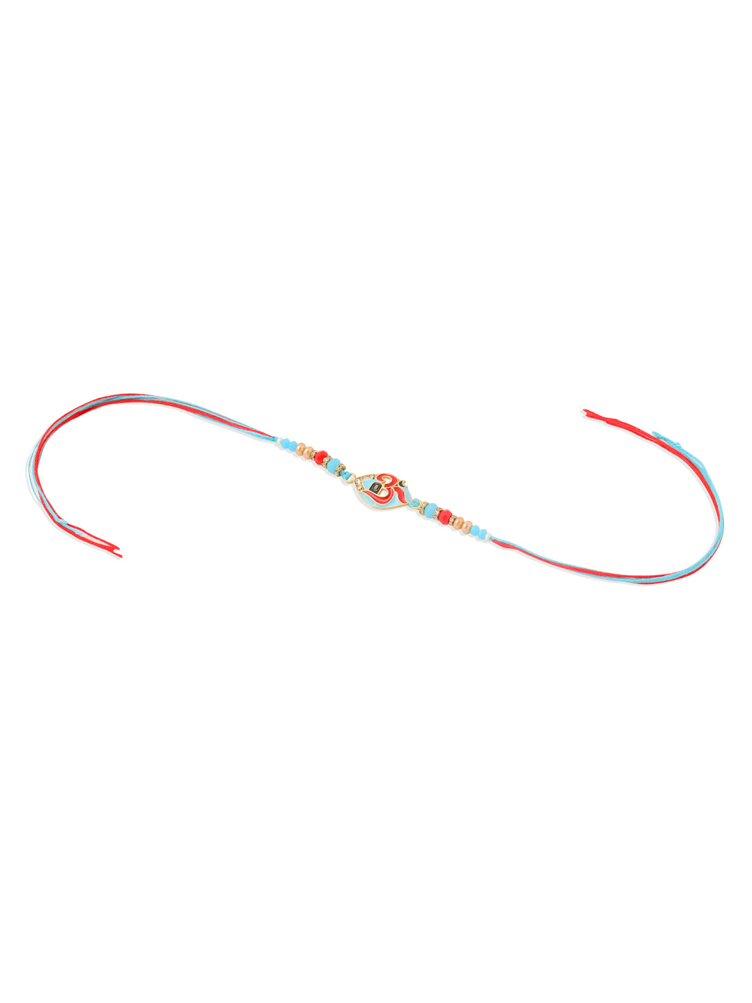 NVR Men Red & Blue Artificial Stones and Beads Om Thread Rakhi with Roli Chawal Chandan & Mishri - Distacart