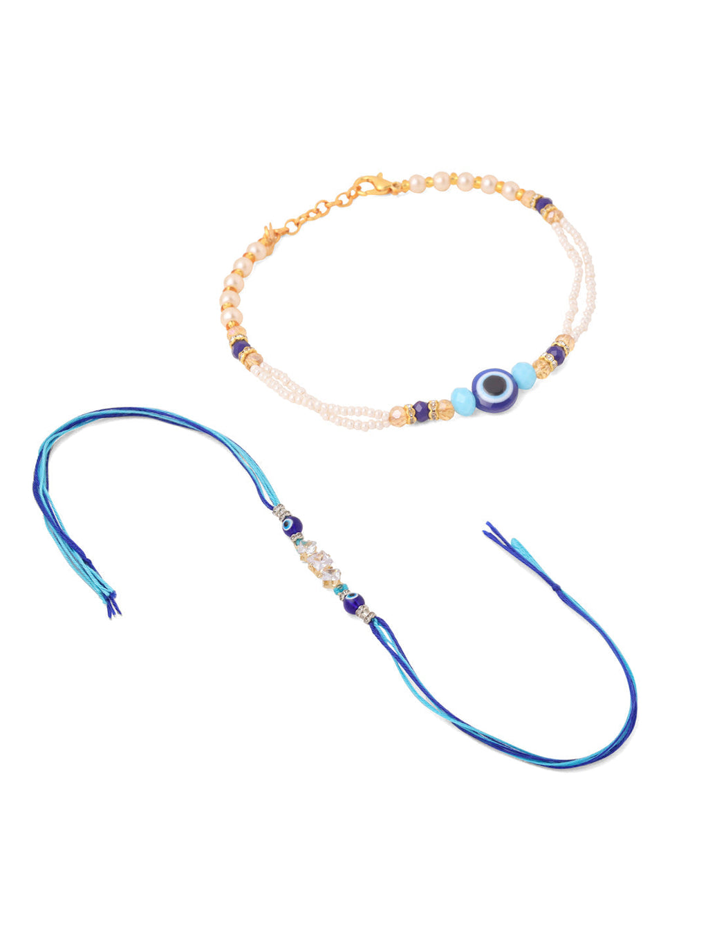 NVR Set of 2 Blue Evil Eye Artificial Stones & Beads Bhaiya Bhabhi Rakhi Combo - Distacart
