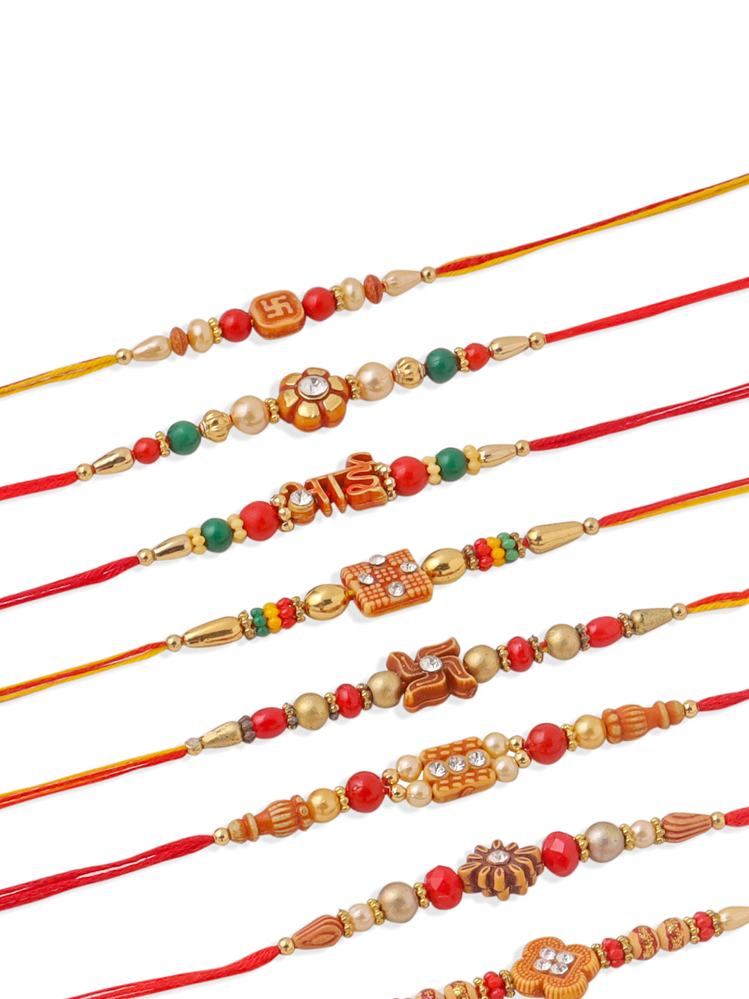 NVR Men Set of 10 Floral Design Red Artificial Stones and Beads Thread Rakhi Combo - Distacart