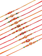 NVR Men Set of 10 Floral Design Red Artificial Stones and Beads Thread Rakhi Combo - Distacart