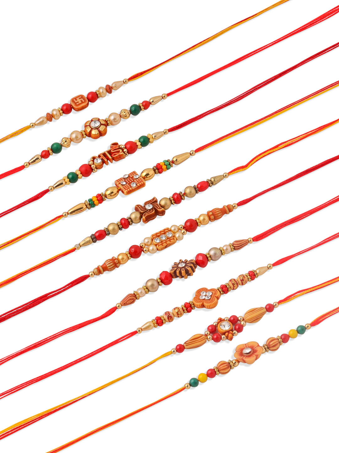 NVR Men Set of 10 Floral Design Red Artificial Stones and Beads Thread Rakhi Combo - Distacart