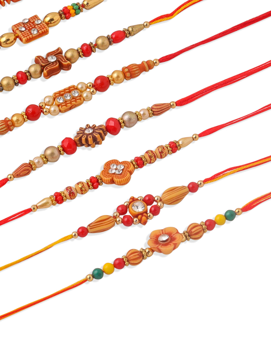 NVR Men Set of 10 Floral Design Red Artificial Stones and Beads Thread Rakhi Combo - Distacart