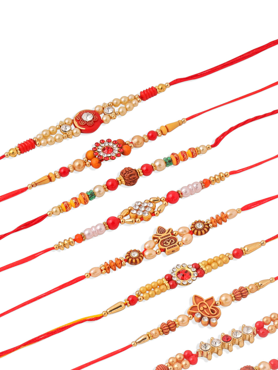 NVR Men Set of 10 Red Artificial Stones and Beads Rudraksh Thread Rakhi Combo - Distacart
