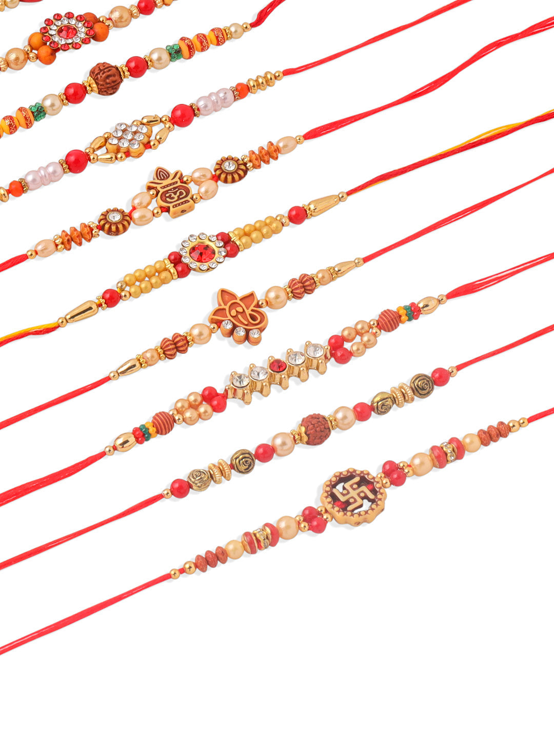 NVR Men Set of 10 Red Artificial Stones and Beads Rudraksh Thread Rakhi Combo - Distacart