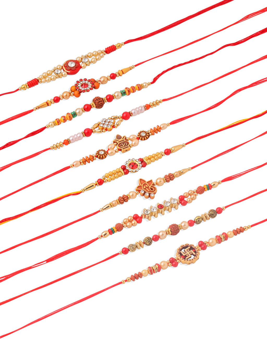 NVR Men Set of 10 Red Artificial Stones and Beads Rudraksh Thread Rakhi Combo - Distacart