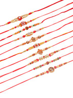 NVR Men Set of 10 Red Artificial Stones and Beads Rudraksh Thread Rakhi with Roli Chawal Chandan & Mishri - Distacart