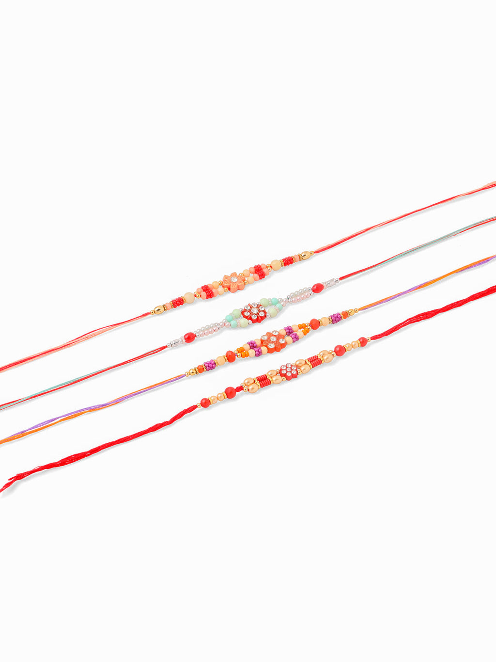 NVR Men Set of 4 Floral Design Multicolor Artificial Stones and Beads Thread Rakhi Combo - Distacart