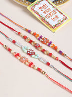 NVR Men Set of 4 Floral Design Multicolor Artificial Stones and Beads Thread Rakhi with Roli Chawal Chandan & Mishri - Distacart