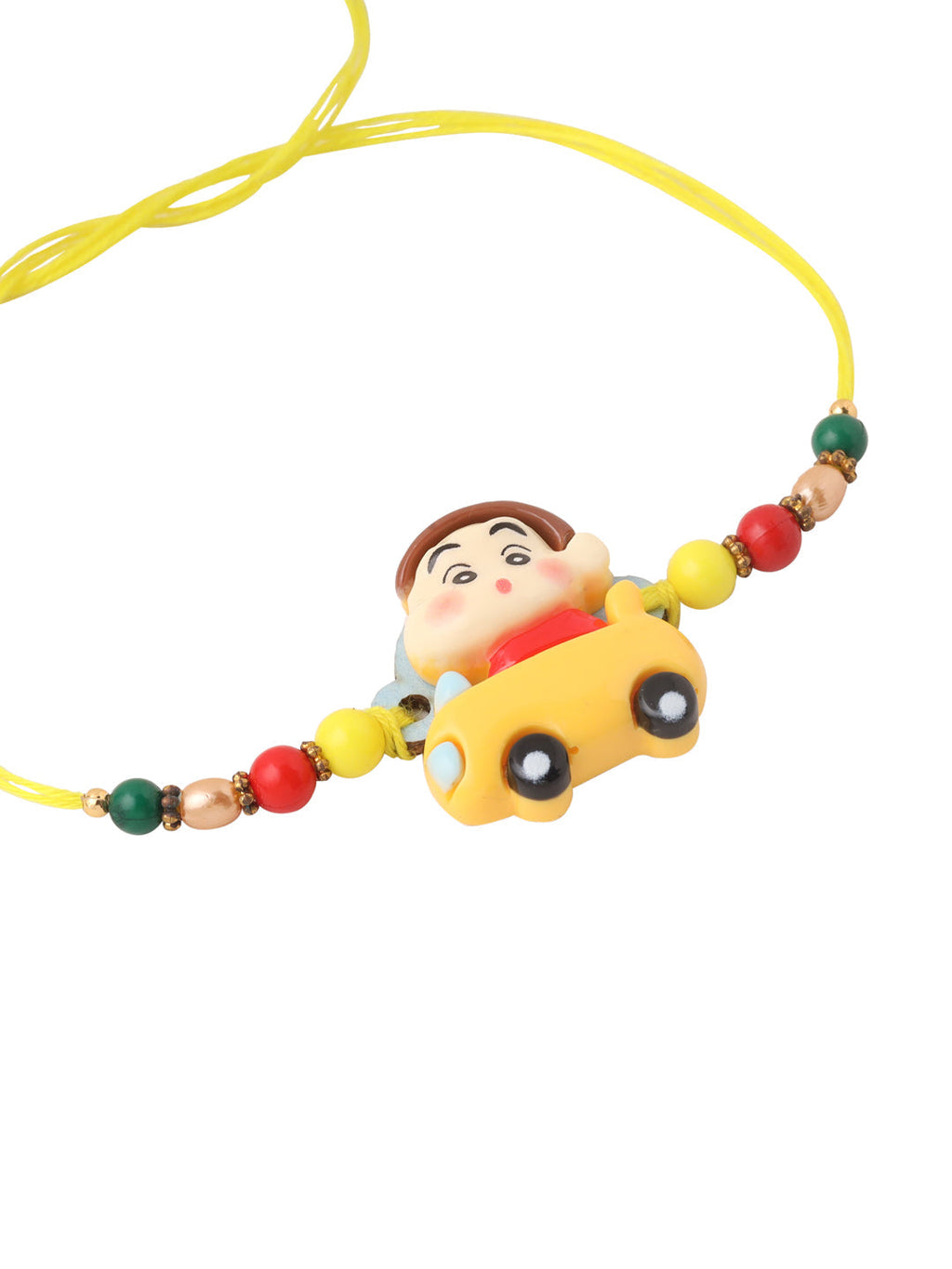 NVR Kids Yellow Cartoon Artificial Beads Rakhi with Roli Chawal Chandan & Mishri - Distacart