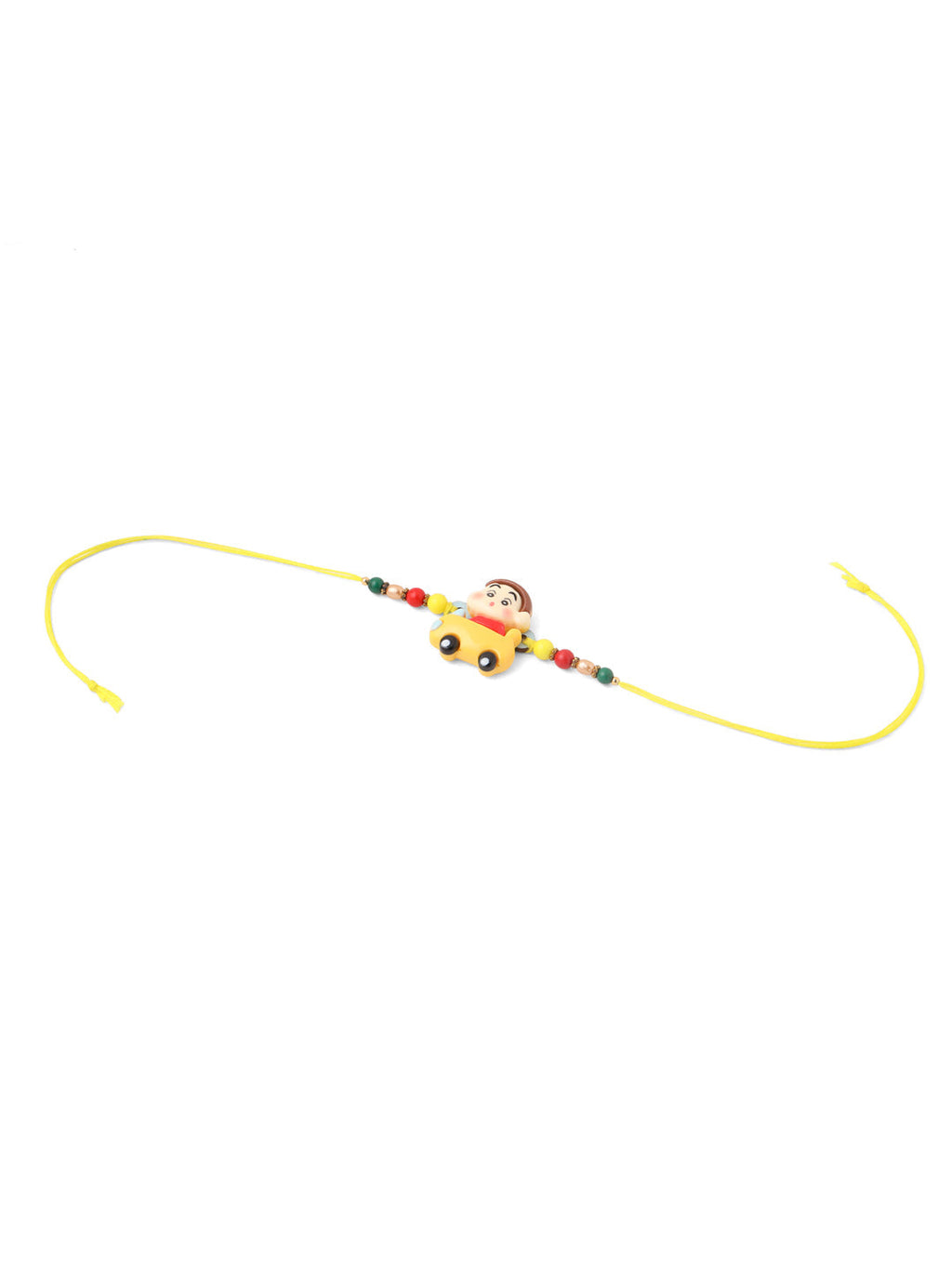 NVR Kids Yellow Cartoon Artificial Beads Rakhi with Roli Chawal Chandan & Mishri - Distacart