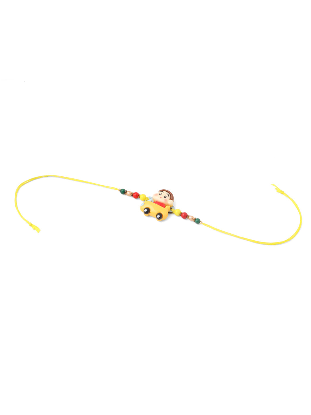 NVR Kids Yellow Cartoon Artificial Beads Rakhi with Roli Chawal Chandan & Mishri - Distacart