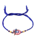 NVR Kids Superhero Blue Artificial Beads Thread Rakhi with Roli Chawal Chandan & Mishri - Distacart