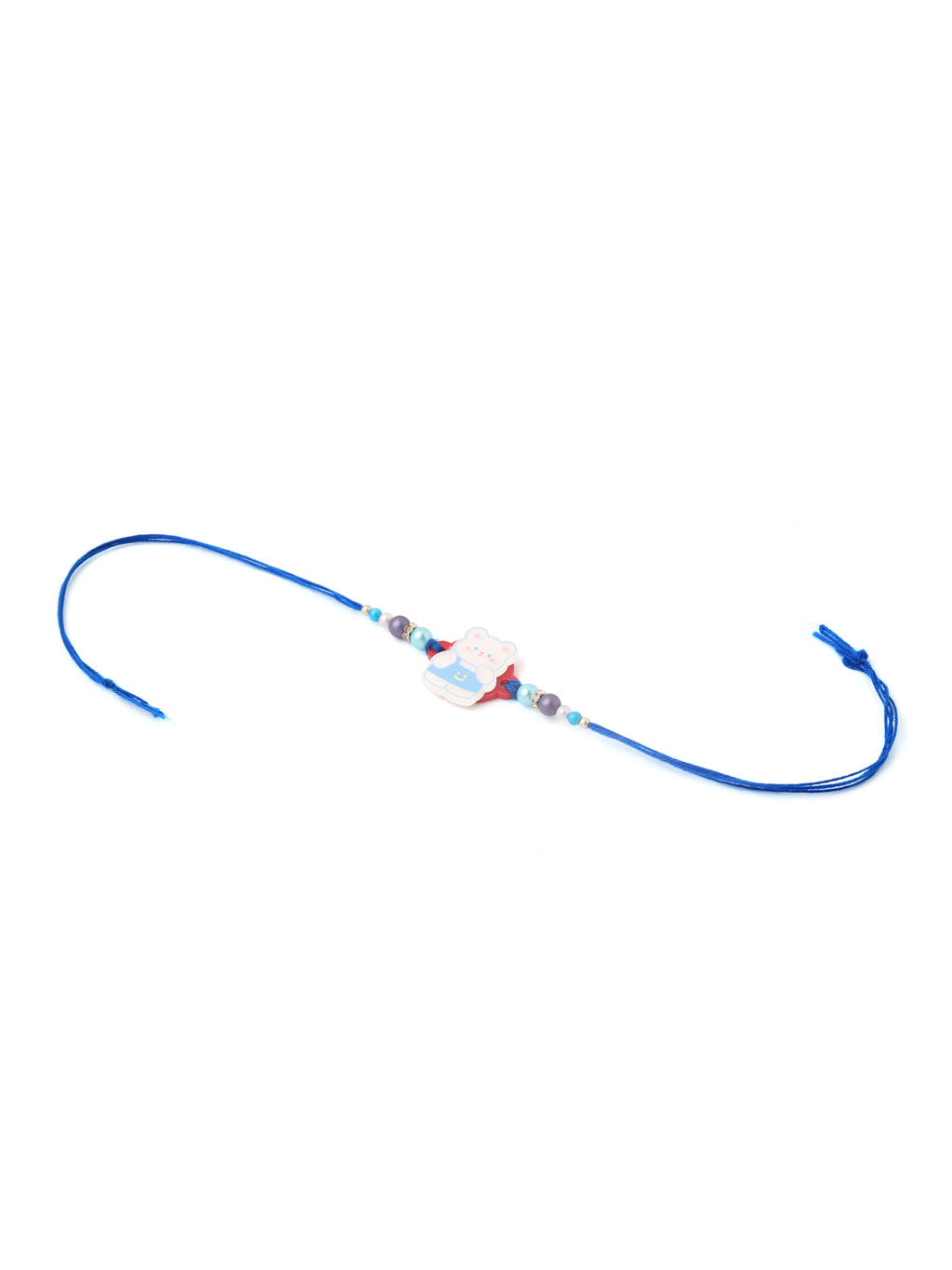 NVR Kids Teddy Blue Artificial Beads Thread Rakhi with Roli Chawal Chandan & Mishri - Distacart