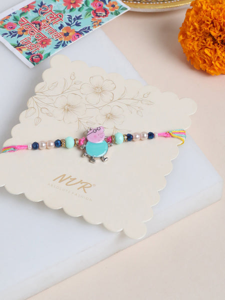 NVR Kids Cartoon Character Artificial Beads Rakhi with Roli Chawal Chandan & Mishri