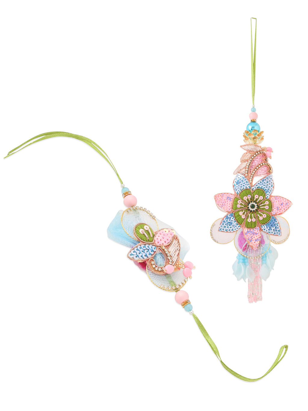 NVR Set of 2 Handmade Multicolor Artificial Stones & Beads Bhaiya Bhabhi Rakhi Combo - Distacart