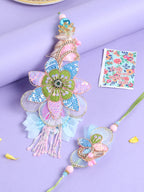 NVR Set of 2 Handmade Multicolor Artificial Stones & Beads Bhaiya Bhabhi Rakhi with Roli Chawal Chandan & Mishri - Distacart