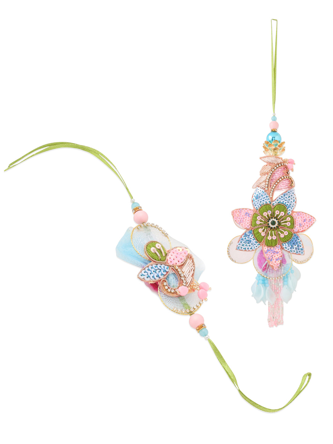 NVR Set of 2 Handmade Multicolor Artificial Stones & Beads Bhaiya Bhabhi Rakhi with Roli Chawal Chandan & Mishri - Distacart
