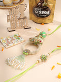 NVR Set of 2 Handcrafted Green Artificial Stones & Pearls Bhaiya Bhabhi Rakhi Combo - Distacart