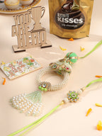 NVR Set of 2 Handcrafted Green Artificial Stones & Pearls Bhaiya Bhabhi Rakhi Combo - Distacart
