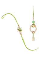 NVR Set of 2 Handcrafted Green Artificial Stones & Pearls Bhaiya Bhabhi Rakhi Combo - Distacart