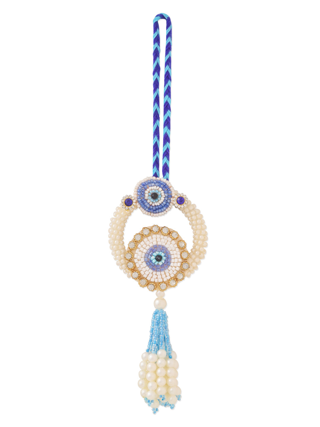 NVR Set of 2 Blue Evil Eye Artificial Stones & Pearls Bhaiya Bhabhi Rakhi Combo - Distacart