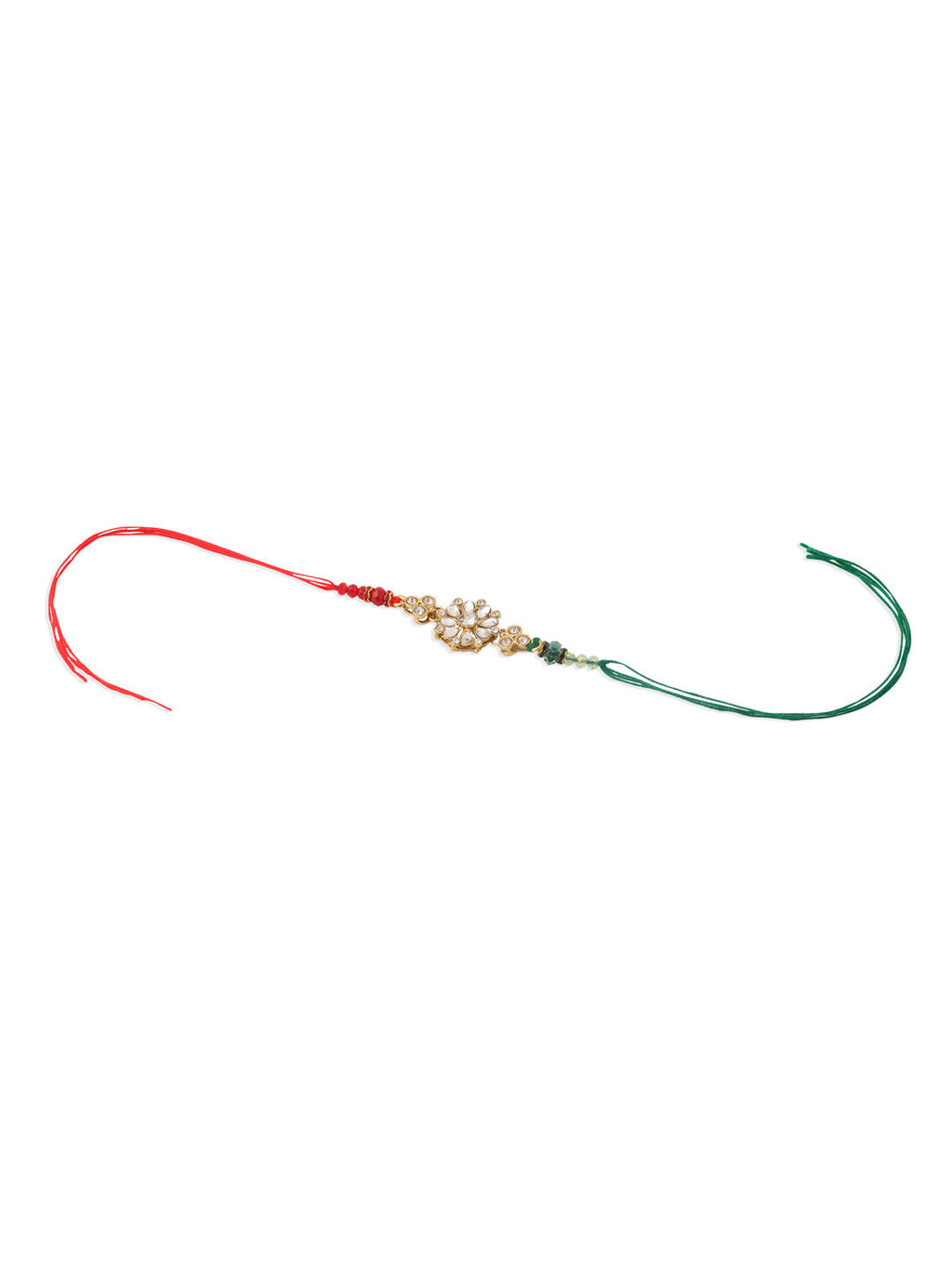 NVR Set of 2 Gold Toned Kundan Studded Floral Design Bhaiya Bhabhi Rakhi Combo - Distacart