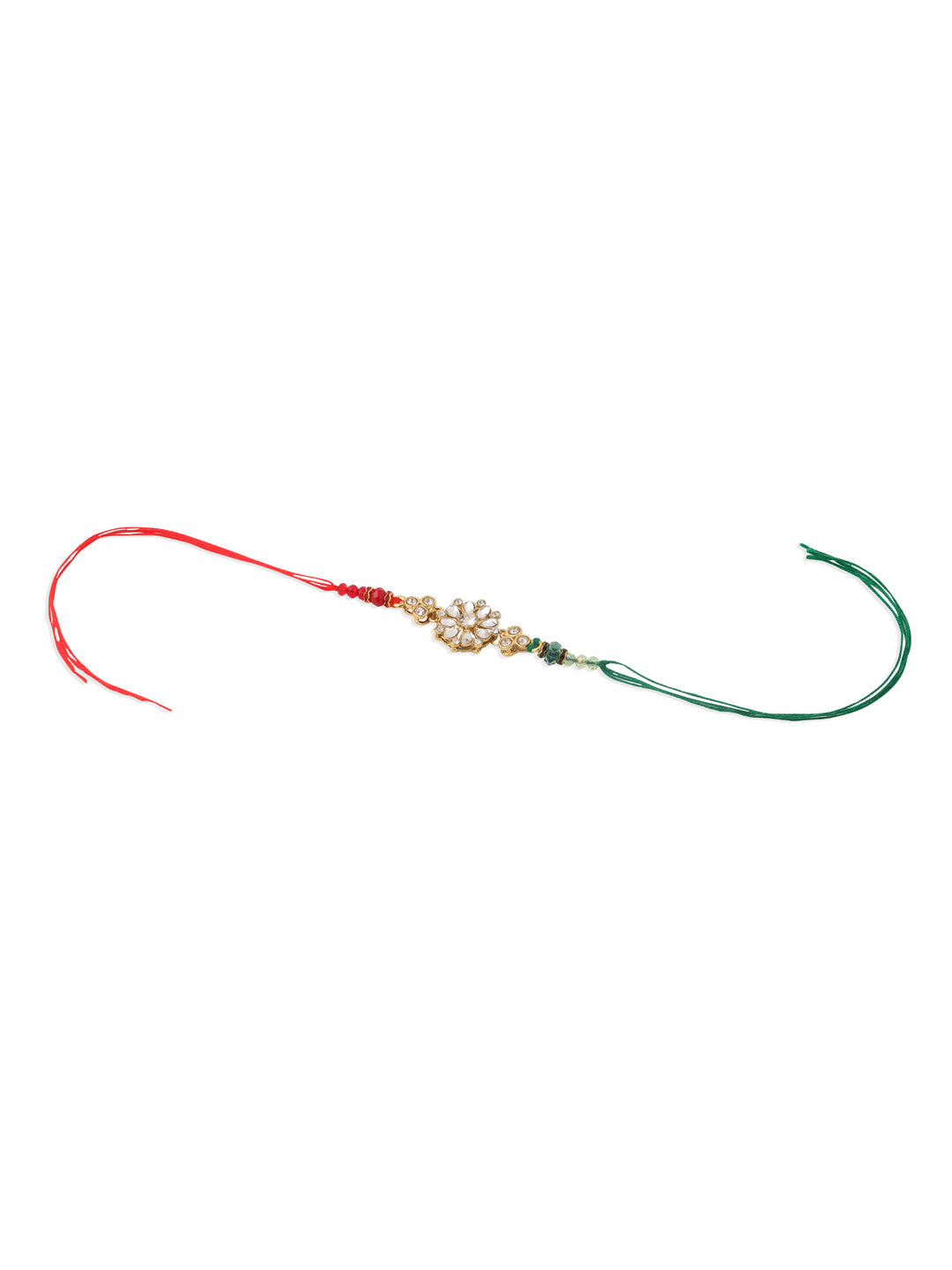 NVR Set of 2 Gold Toned Kundan Studded Floral Design Bhaiya Bhabhi Rakhi Combo - Distacart