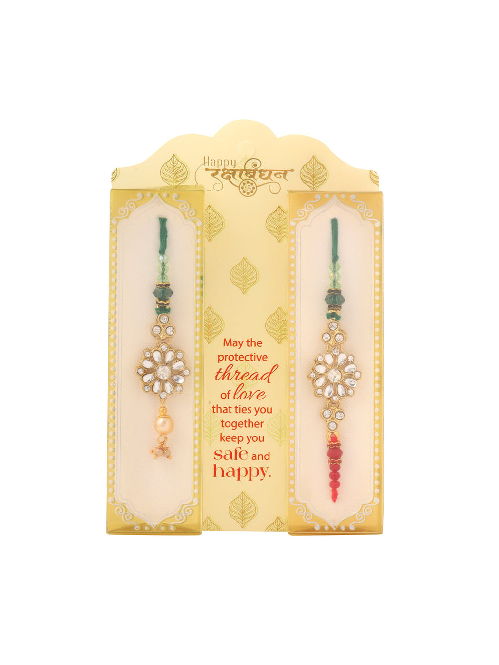 NVR Set of 2 Gold Toned Kundan Studded Floral Design Bhaiya Bhabhi Rakhi Combo - Distacart