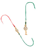 NVR Set of 2 Gold Toned Kundan Studded Floral Design Bhaiya Bhabhi Rakhi with Roli Chawal Chandan & Mishri - Distacart