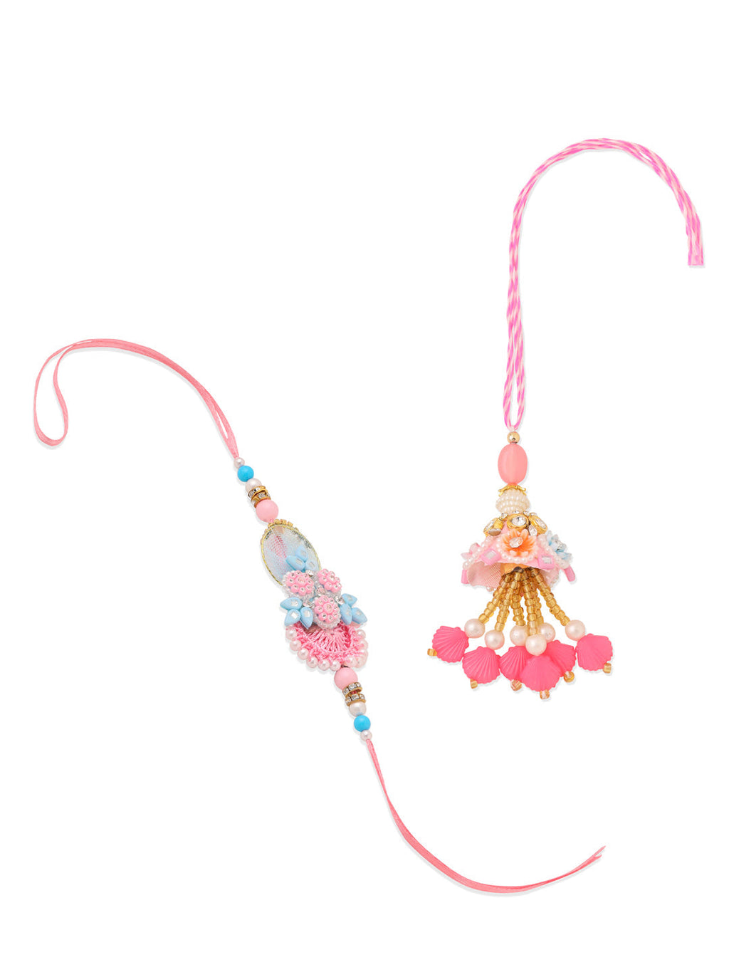 NVR Set of 2 Multicolor Handcrafted Artificial Stones & Pearls Bhaiya Bhabhi Rakhi Combo - Distacart
