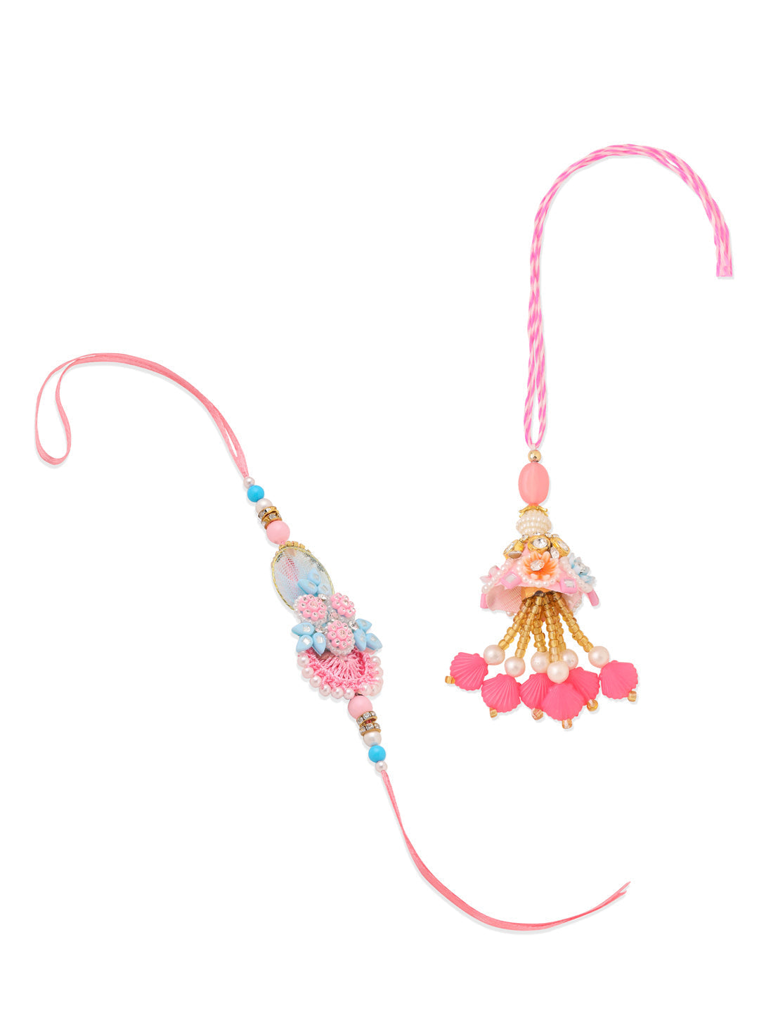 NVR Set of 2 Multicolor Handcrafted Artificial Stones & Pearls Bhaiya Bhabhi Rakhi Combo - Distacart