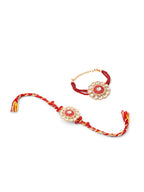 NVR Set of 2 Handmade Red Kundan Studded Floral Design Bhaiya Bhabhi Rakhi Combo - Distacart
