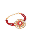 NVR Set of 2 Handmade Red Kundan Studded Floral Design Bhaiya Bhabhi Rakhi Combo - Distacart
